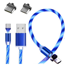 MAGNETYCZNY KABEL 3 w 1 IPHONE MICRO USB USB-C ŚWIECĄCY