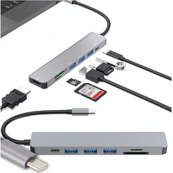 Rozdzielacz USB-C 7 w 1 USB-C 3x USB czytnik kart HDMI ładowanie 100W