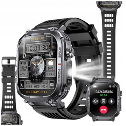 Męski Smartwatch Sportowy | Wodoodporny IP68 | Rozmowy, Pulsometr, Latarka, PL Menu