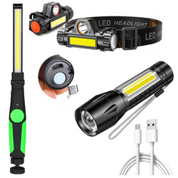 ZESTAW 3 LATARKI LATARKA CZOŁOWA LATARKA ROBOCZA COB